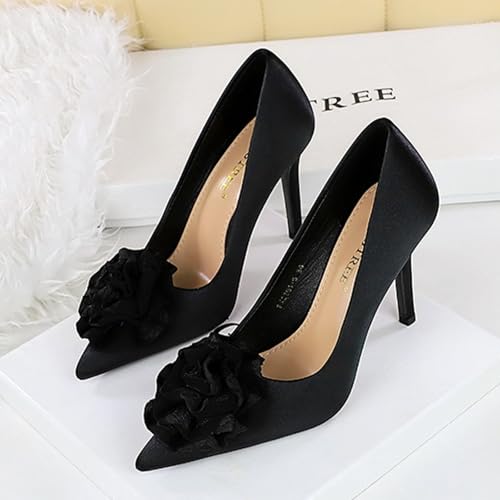 Women's Satin Flower Stiletto Heel Pumps Closed Pointed Toe Slip-on Stiletto High Heel Business Office Dress Shoes Elegant Bridal Party Wedding Shoes2