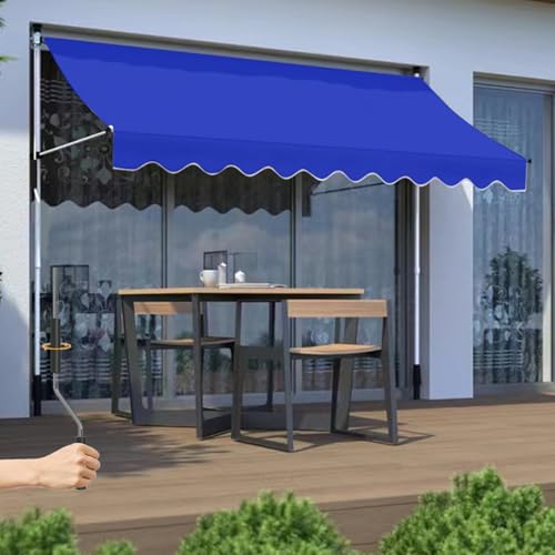 MDDKOP Auvent Manuel Rétractable Résistant aux UV Store Banne de Jardin en Acier Polyester avec Manivelle Hauteur Réglable 2.15-3.1M sans Perçage Exterieur...