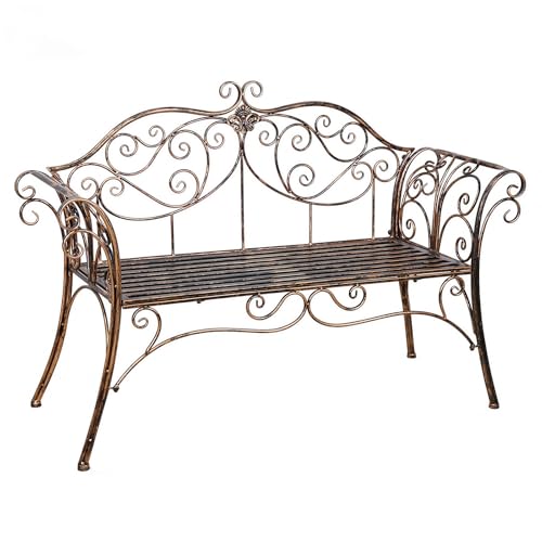 HLC Banc de Jardin Fer Forgé, Banc de Jardin Deux Places avec Dossier décoratif en Fer forgé, Banc Exterieur Jardin, 2 Places, 133 * 90 * 49cm, Balcon, Terrasse, Antirouille