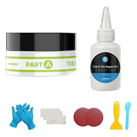 NADAMOO Tub and Tile Repair Kit White Tile Shower Repair Kit for Fiberglass Porcelain Ceramic Acrylic Stone, Fix Crack Chip Scrap Hole - 3.5 Oz Cover