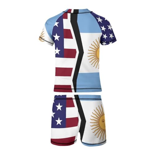 American and Argentina FlagChildren's Casual Swimsuit Set - Simple and Versatile7-9Y（120cm）3