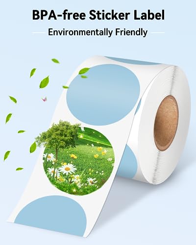 Image of Phomemo 2 inch Color Circle Thermal Labels, Self-Adhesive Round Direct Sticker Labels, Circular Thermal Printer Label for Logo Design, Name /Price Tag, Thanks Card, Address, QR Code, 750 Labels /Roll, Blue