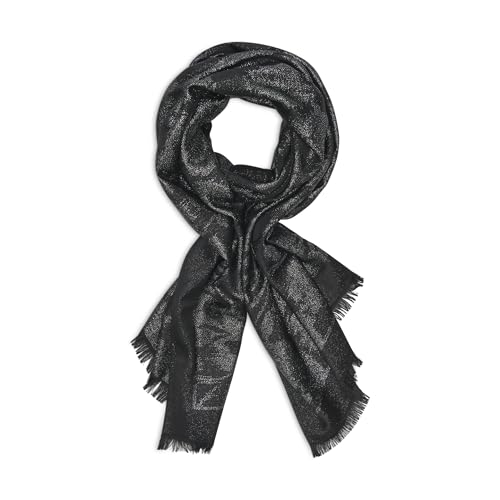Calvin Klein Women's Floral Metallic Scarf with Eyelash Fringe, Black, One Size