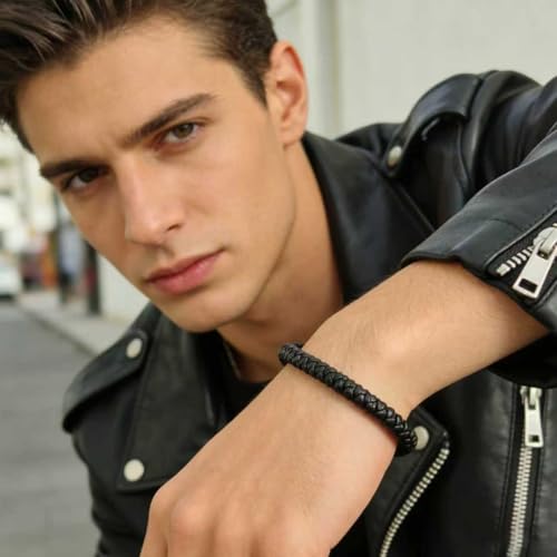 Pulsera de cuero para hombre con cierre de acero inoxidable miniatura 6