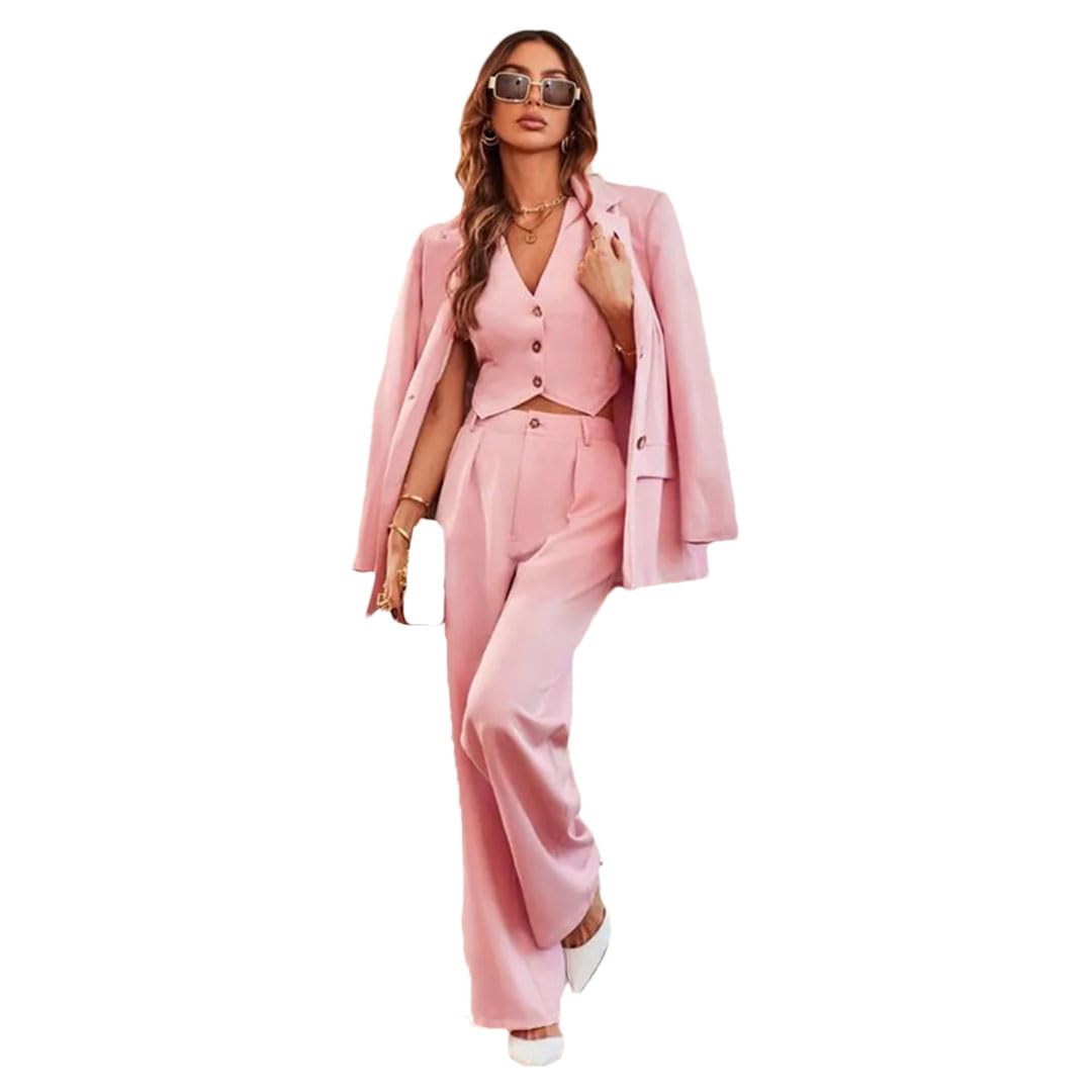 Women Suits 3 Pieces Jacket Pants Vest Notch Lapel Clothing Smart Banquet Office Blazers Sets