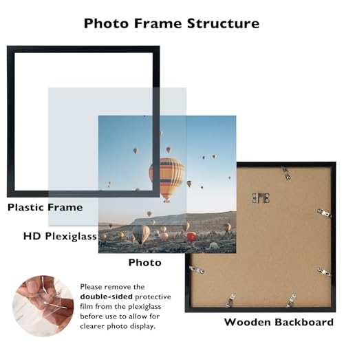 Image of JCJMY 12x12 inch Picture Frame, Horizontal and Vertical Formats for Wall Hanging, 12 x 12 Square Wall Gallery Poster Photo Frame with Shatter Resistant Plexiglass, Black