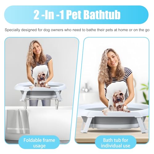 reukmuuc Faltbare Erhöhte Badestation für Haustiere, tragbare Hochbeckenbadewanne für kleine Hunde und Katzen mit Ablaufschlauch und Lagerregal, Kunststoff Badewanne