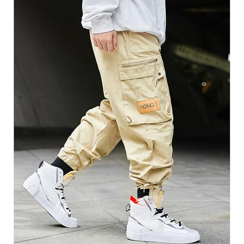 Men's American Vintage Tactical Techwear Pants Zipper Pocket Cargo Casual Pants Men Baggy Green Straight Leg Trouser3