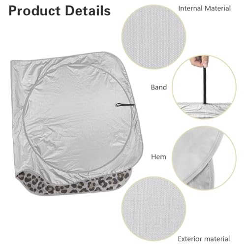 Image of Bow Leopard Print Car Front Windshield Sun Shade, Windshield Sunshade Front Window Cover Blocks UV Rays Sun Visor Fit Most Car, Truck, SUV, or Van 66.53 L x 34.44 inch W