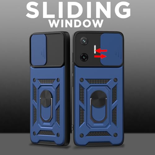 Image of Outlouders Back Cover for Poco F7 5G | D10 Tough Armor 360 Protection Case with Sliding Camera Shield & Ring Holder Stand Bumper Case (Blue)