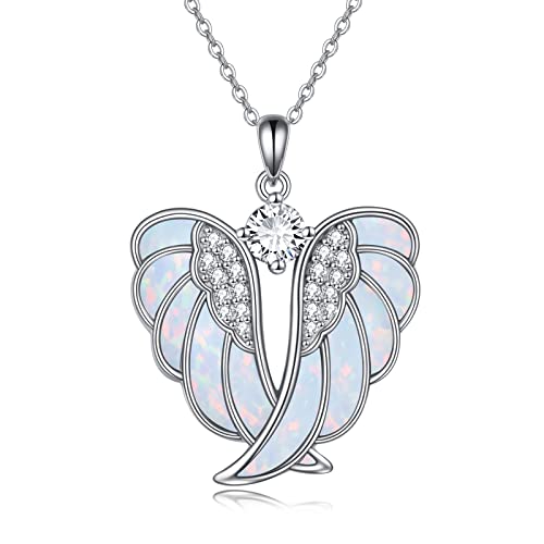 Yfn Angel Wings Necklace Sterling Silver White Opal Guardian Angel Wings Pendant Necklace For Women Girls Jewelry #TOP16
