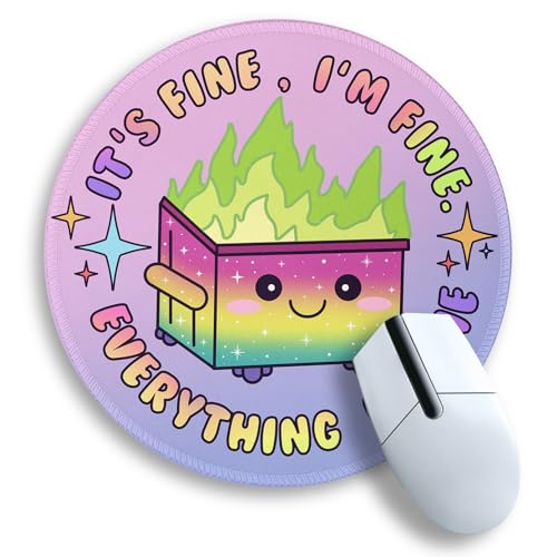 Image of Gctriki Gradient Dumpster on Fire Mouse Pad, Cute Round Mouse Pads for Desk, Funny Purple Mousepad for Laptop Gaming, Stitched Edge Non-Slip Rubber Base, Cute Office Desk Accessories Decor for Women