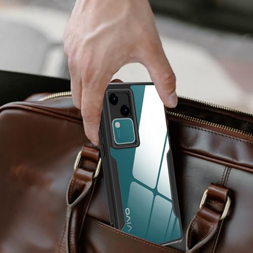 Image of A rtistque Clear Hard Transparent Acrylic Armor Anti-Drop Shockproof TPU Edge Back Cover Case for Vivo V30 - Black