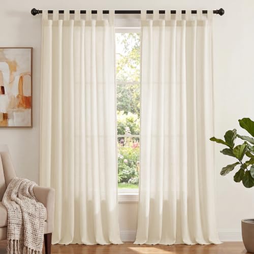 Linen Curtains Natural Linen Blended Tab Top Window Treatments Panels Light Filtering Window Treatments Panels for Bedroom Privacy Added Window Treatments Panels, Set of 2, 52 x 84 -Inch - Ivory