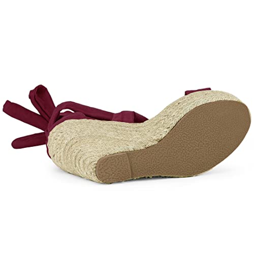 Allegra K Allegra K Women's Espadrilles Platform Sandals Lace Up Open Toe Burgundy Wedges Heels 6 M US