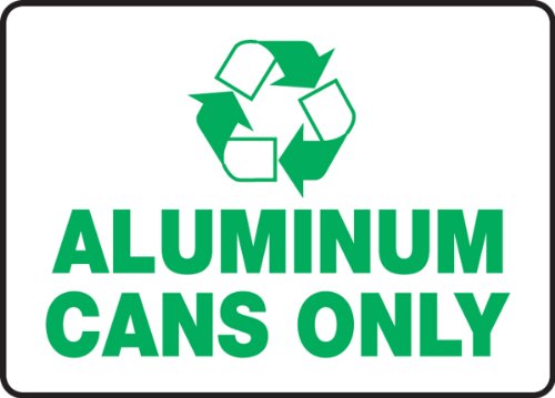 Panneau recyclage canettes aluminium Accuform autocollant vert et blanc 18x25cm
