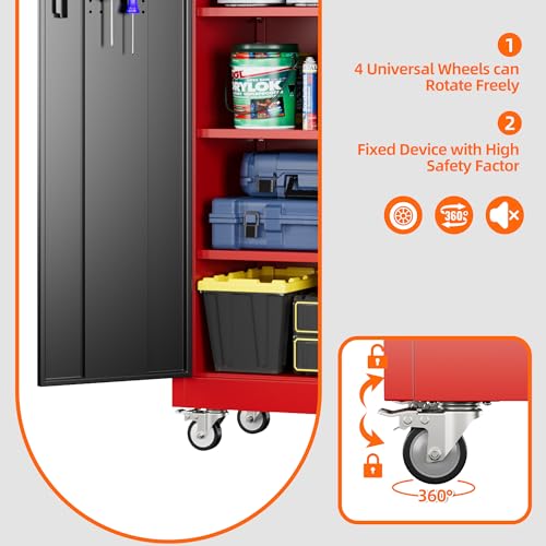 Image of Aobabo Metal Garage Storage Cabinet with Wheels, 34 inch W x 18 inch D x 71 inch H,Red