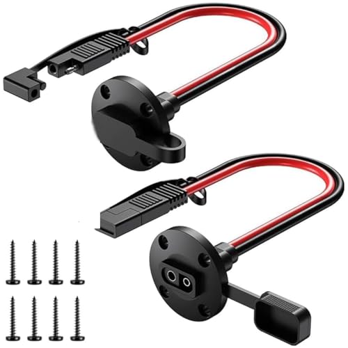 SAE Connector Power Socket Sidewall Port, 2 Pack 10AWG Cable Weatherproof Cable Quick Connect Panel Mount Universal Flush Mount Adapter for Solar Generator Battery Charger
