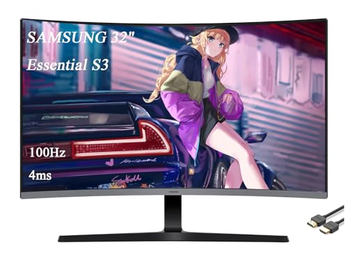 Image of Samsung 32 inch Essential S3 Series FHD 1800R Curved Monitor, 100Hz, Game Mode, Eye Saver Mode, Black, with HDMI Cable