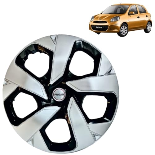 Image of PRIGAN Micra (XL (O) CVT only) Black Silver Wheel Cover 15 inch for Micra (Set of 4 Pcs) (Press Fitting) Model- Punch Reverse 15