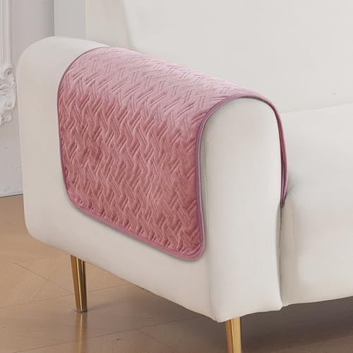 Image of HOKIPO Premium Velvety Quilted Sofa Armrest Covers (Pack of 2)- Anti-Slip, Washable Arm Cover, 'Softline Quilted Series' | Dusty Rosepink (AR-6321-PNK*2)