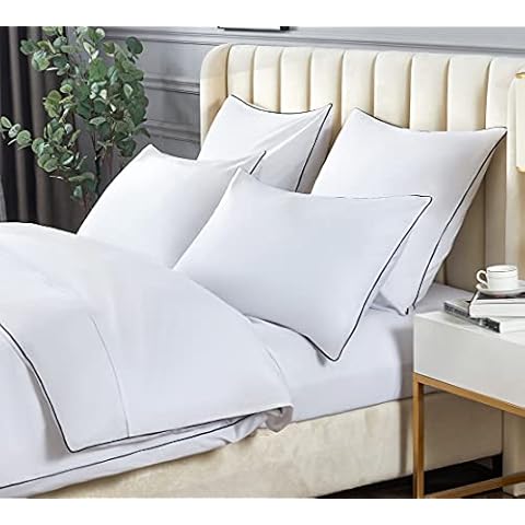 DAUAOTO Duvet Cover Full/Queen Set, White with Contrasted Black Piping Microfiber Bedding, 1 Zipper Closure Cover + 2 Standard Shams Cover