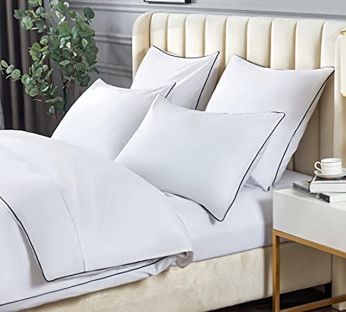 DAUAOTO Duvet Cover Full/Queen Set, White with Contrasted Black Piping Microfiber Bedding, 1 Zipper Closure Cover + 2 Standard Shams