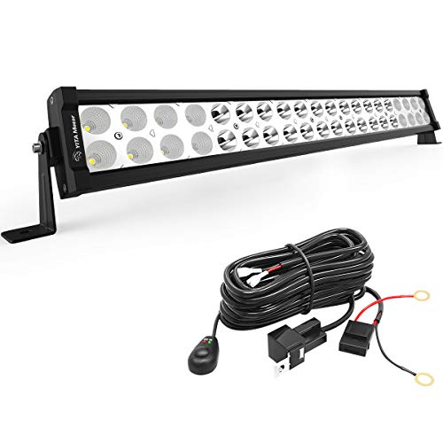 YITAMOTOR 22 Inch LED Light Bar 120W Spot Flood Combo Offroad Waterproof Dual Row Driving Lights with 16AWG Wiring Harness Compatible for SUV, UTE, Truck, 4X4, ATV, Boat 22 Inch Flood Spot C