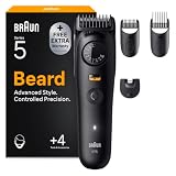 Braun Trimmer Barba Series 5, + 4 strumenti per creare il suo stile, lama ultra affilata, 120 min di autonomia, 40 lunghezze, impermeabile, rotella di precisione e bloccaggio, BT5520, nero