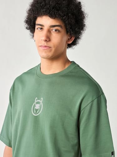 Image of Bewakoof Heavy Duty 1.0 Official Marvel Merchandise Loki Men's Graphic Print Oversized Fit Half Sleeve Round Neck Cotton T-Shirt