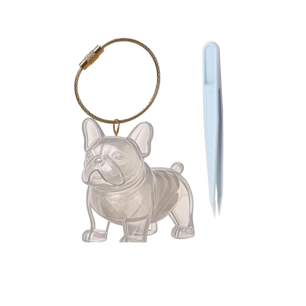 Memorial Bottle Keychain for Dog Hair, Transparent Pet Hair Keepsake Storage Bottle with Chain and Hair Pickup, Dog Memorial Urn for Owner (French Bulldog)