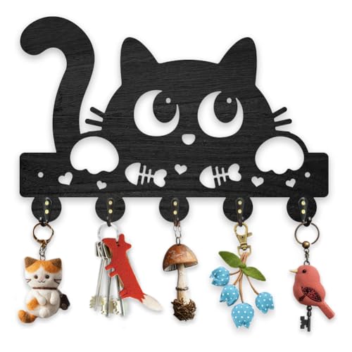 MAYJOYDIY Wooden Lovely Cat Wall Mounted Key Rack, 30x20cm