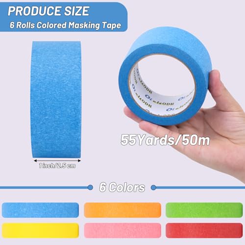 Image of Oleitodh 6 Rolls Colored Masking Tape-1 inch x 330 Yards Painters Tape, Rainbow Colors Rolls Bulk Kids Colorful Paper Marking Tape Decorative Arts Crafts Labeling DIY School Classroom Supplies