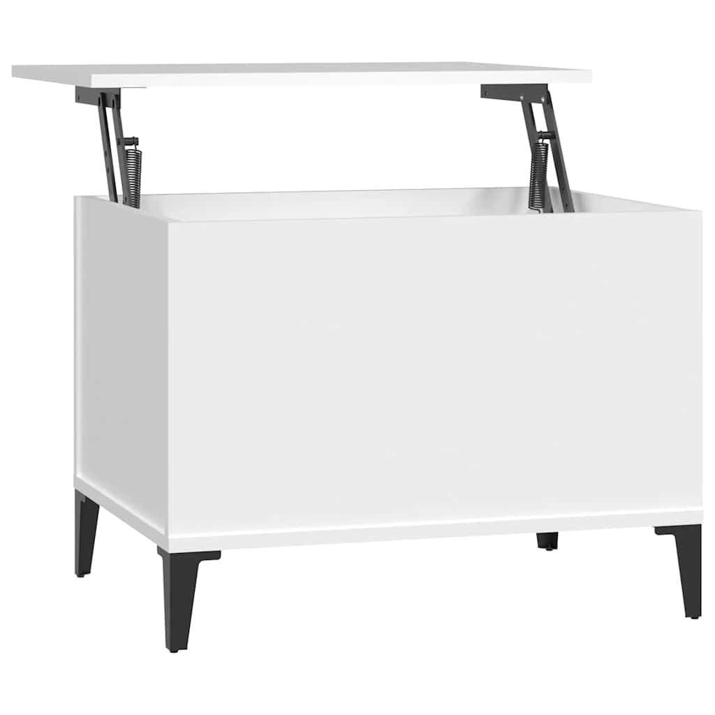 Table basse de salon relevable en bois blanc petit espace avec rangement