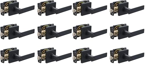 Image of Amazon Basics Bedroom /Bathroom Contemporary Stamford Door Levers, 65mm Dia x 107mm L, Interior Privacy, Matte Black, (Pack of 12)