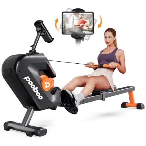 pooboo rowing machine, Max 350 LBS Magnetic Rower with LCD Monitor, Tablet Holder, Upgraded Rowing machines for home use