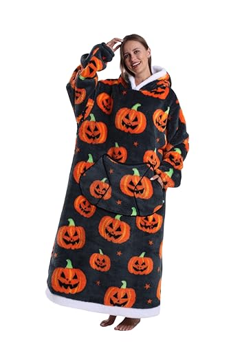 Capecage Have a Hoodie Blanket with a Large Pocket Long Hooded Blanket Sweatshirt as Birthday Gifts for Women Men Long Wearable Blanket for Women Men. (Pumpkin1)