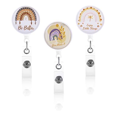 Girls'love talk Retractable Lanyard Clip,3 Pack Rotatable Rainbow Printing Reel Clip and Clear Waterproof Id Badge Holder Belt Clip Attachment for Office Teachers Nurse Student Id Card Key Ring Cover