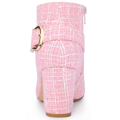 Bottines talons épais femme Allegra K bout pointu bottillons imprimés carreaux tendance - 4