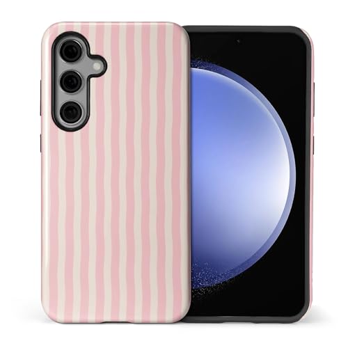 Coque Samsung S24 antichoc avec motif rayures roses et protection hybride double couche