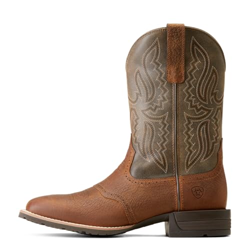 ARIAT Mens Hybrid Ranchway Embroidered Square Toe Pull On Casual Boots Mid Calf - Brown2