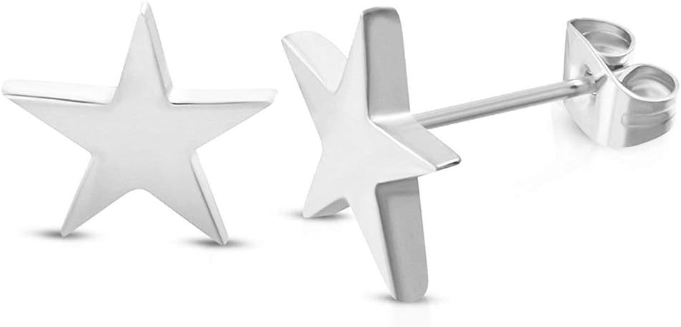 2 Pairs Silver Black Star Stud Earrings Set for Men Women Stainless Steel Star Stud Earrings Jewelry - Image 3