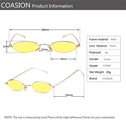 Image of COASION Vintage Small Oval Aesthetic Sunglasses Retro for Women Men Hippie Cool Metal Frame Sun Glasses