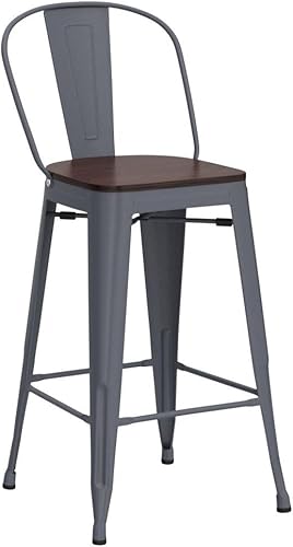 Miniatura 18 de Yongqiang Juego de 4 taburetes de bar de metal de 26 pulgadas, sillas de bar de altura de encimera de isla de cocina de granja, taburetes de bar con