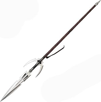 KIT RAE Allaxdrow Spear - Stainless Steel Blades, Blackened Steel Shaft, Leather-Wrapped Grip, Metal Fittings, Serial Numbered, Certificate of Authenticity - Must-Have for Collectors - Length 69 1/2