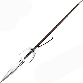 KIT RAE Allaxdrow Spear - Stainless Steel Blades, Blackened Steel Shaft, Leather-Wrapped Grip, Metal Fittings, Serial Numbered, Certificate of Authenticity - Must-Have for Collectors - Length 69 1/2”