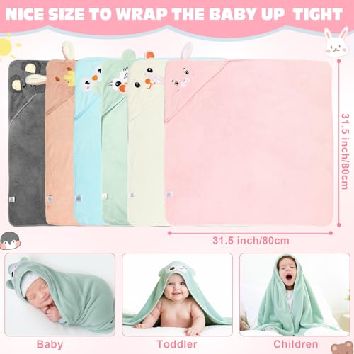 Image of SmoothNovelty 6 Pack Baby Hooded Towels Infants and Toddlers Coral Fleece Baby Bath Towels 31.5 x 31.5 Inch Absorbent Cute Soft Newborn Bath Essentials Gifts for Boys & Girls(Multicolor,Vivid)