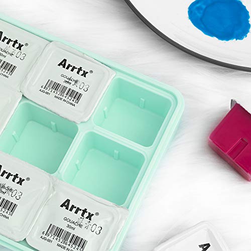 Arrtx Gouache Paint Set, 18 Colors x 30ml Unique Jelly Cup Design, Portable Case with Palette for Artists, Students, Gouache Opaque Watercolor Painting (Mint Green) - Thumbnail 7