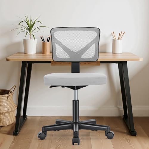 Sweetcrispy Office Computer Desk Chair, Ergonomic Low-Back Mesh Rolling Work Swivel Chairs with Wheels, Armless Comfortable Seat Lumbar Support for Home, Bedroom, Study, Student, Adults, Grey