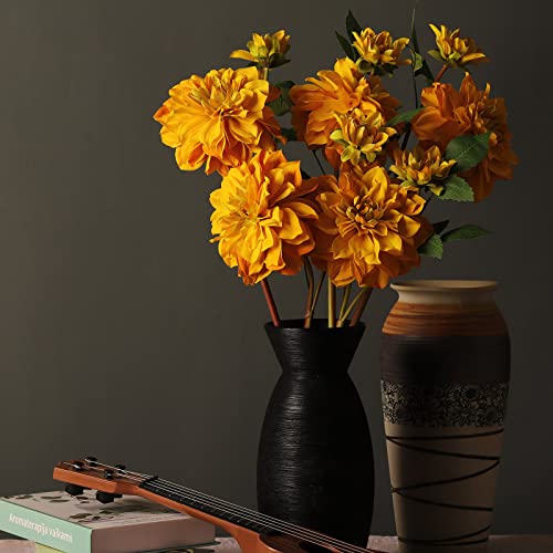 Glsateman Artificial Silk Flowers Dahlia 24'In Long Stem Flower 5 Pcs,Suitable For Wedding Decoration Bouquets,Core Decorations,Home Furnishings(Yellow) #TOP5